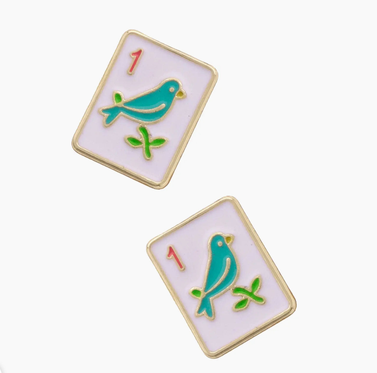 Sparrow Mahjong Tile Stud Earrings in White