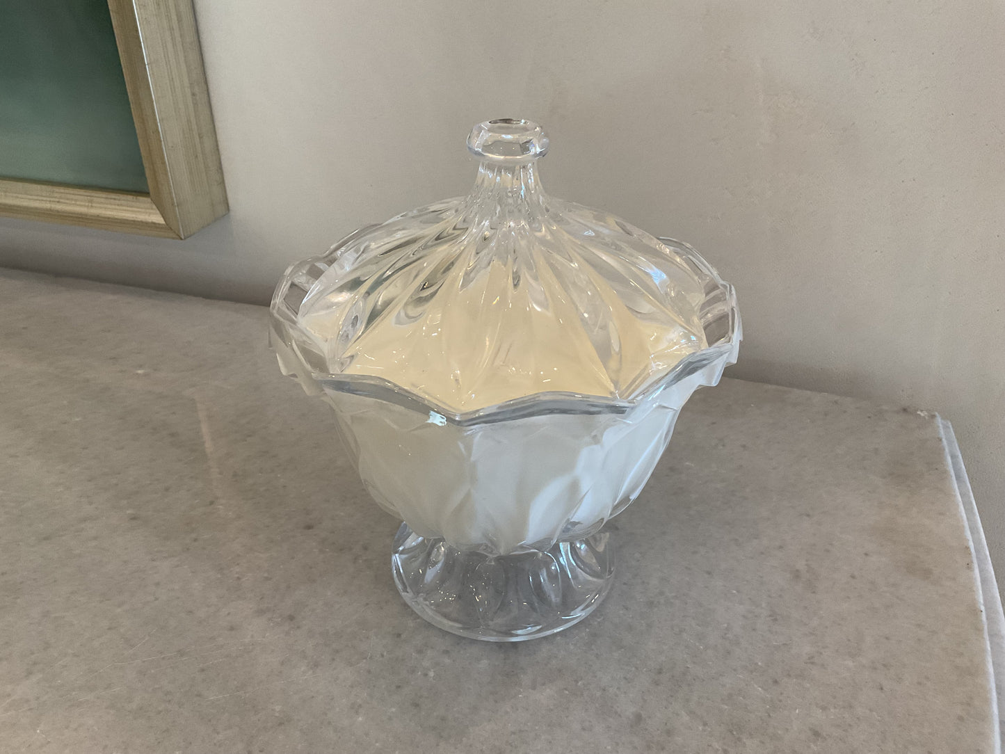Vintage crystal pedestal with lid candle