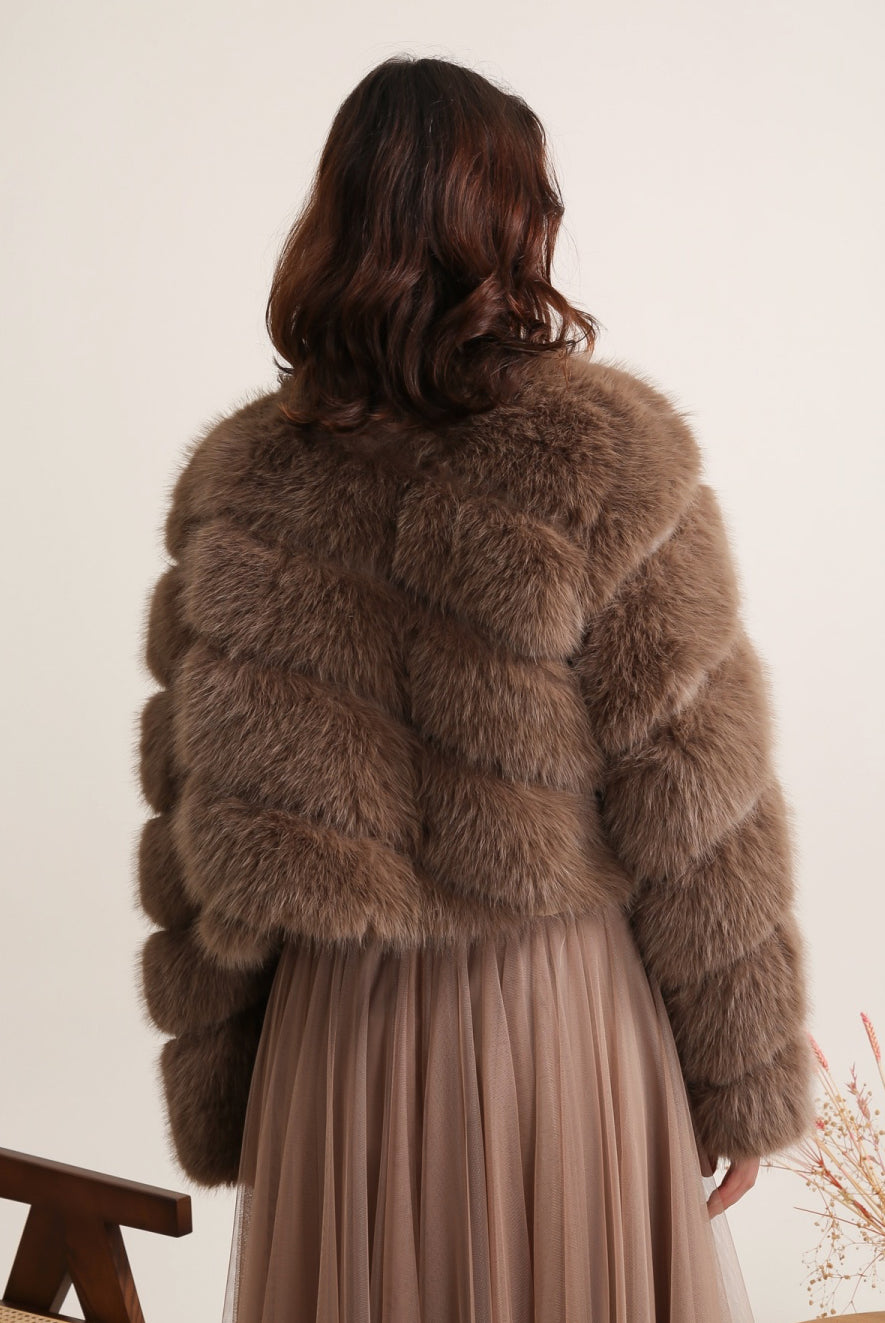 Faux Fur Jacket Dark Taupe