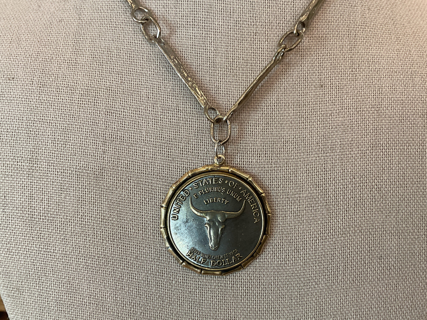White Brass Bridal Chain Necklace with Longhorn Pendant