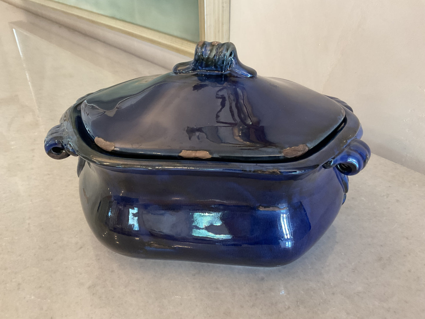 Vintage blue ceramic candle with lid