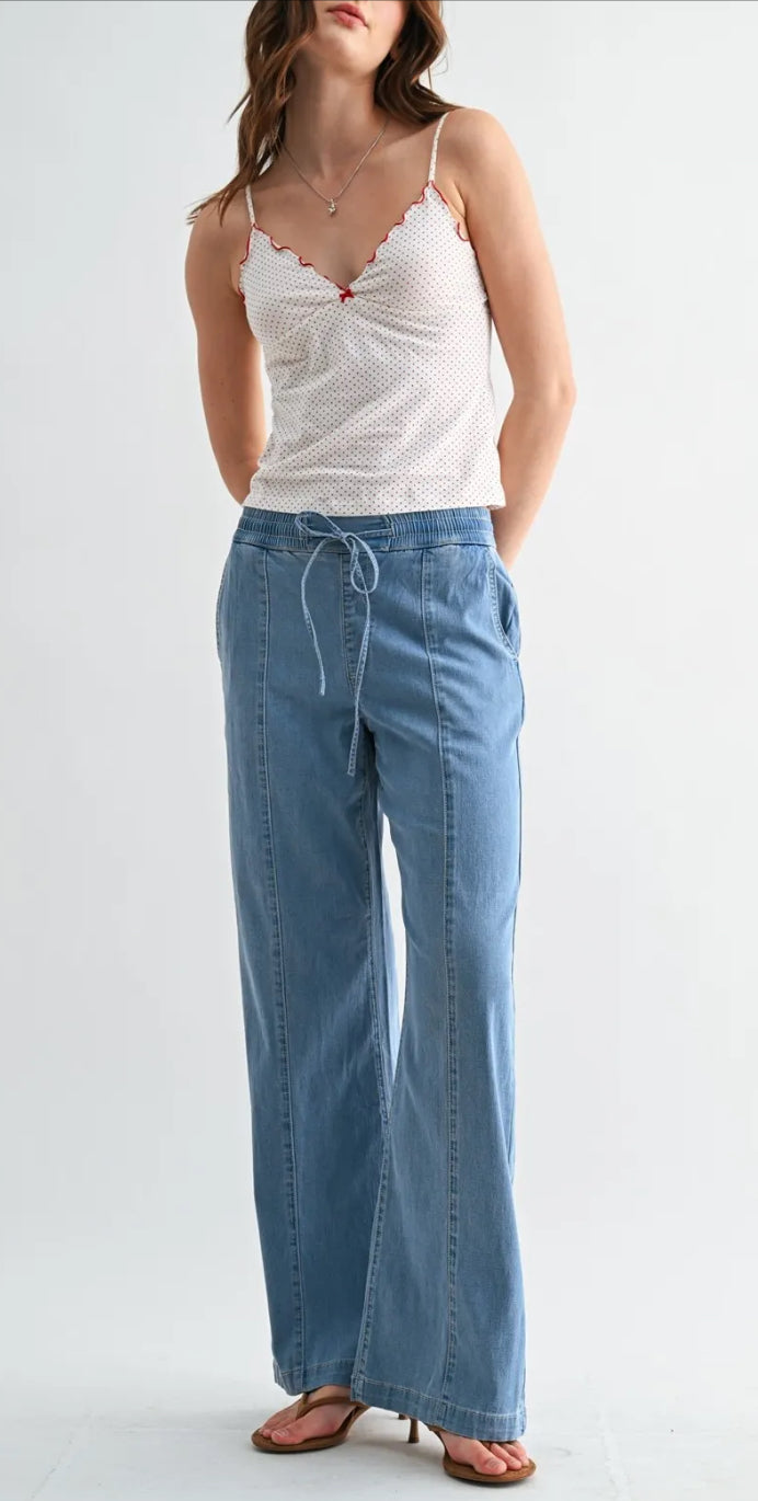 High rise wide leg denim jogger