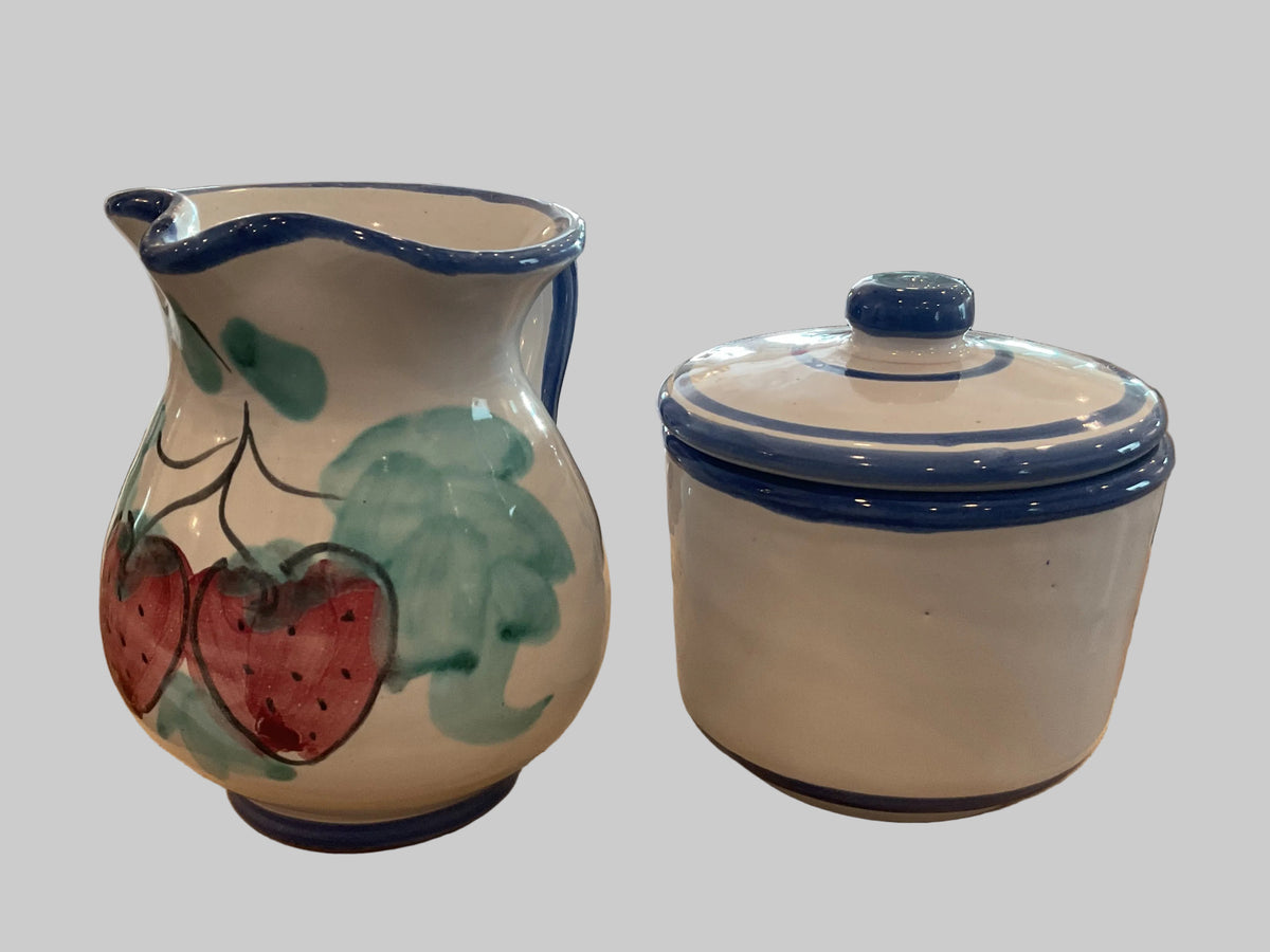 Hand painted ceramic cream and sugar set from Italy