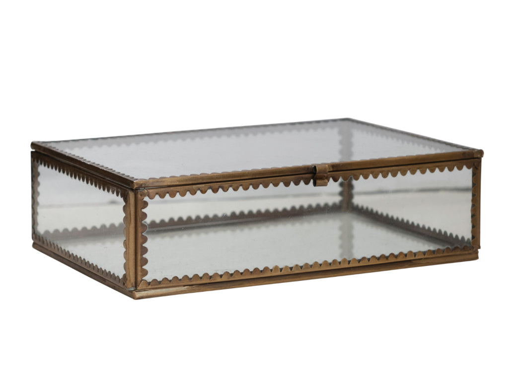 Large Brass and Glass box with scalloped edge