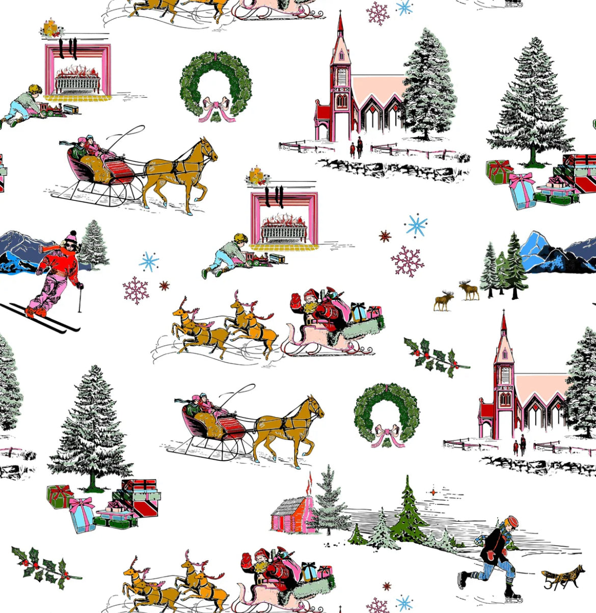 Holiday Toile Long Sleeve PJ Pant Set