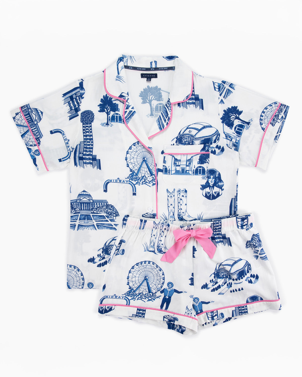 Dallas Toile Pajama Shorts Set (Blue/white)
