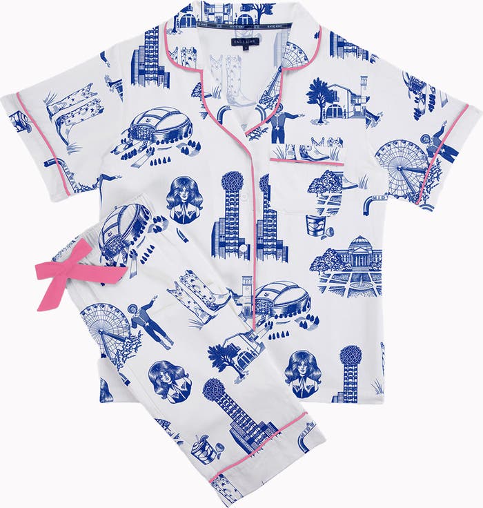 Dallas Toile Pajama Pants Set (Blue/white)