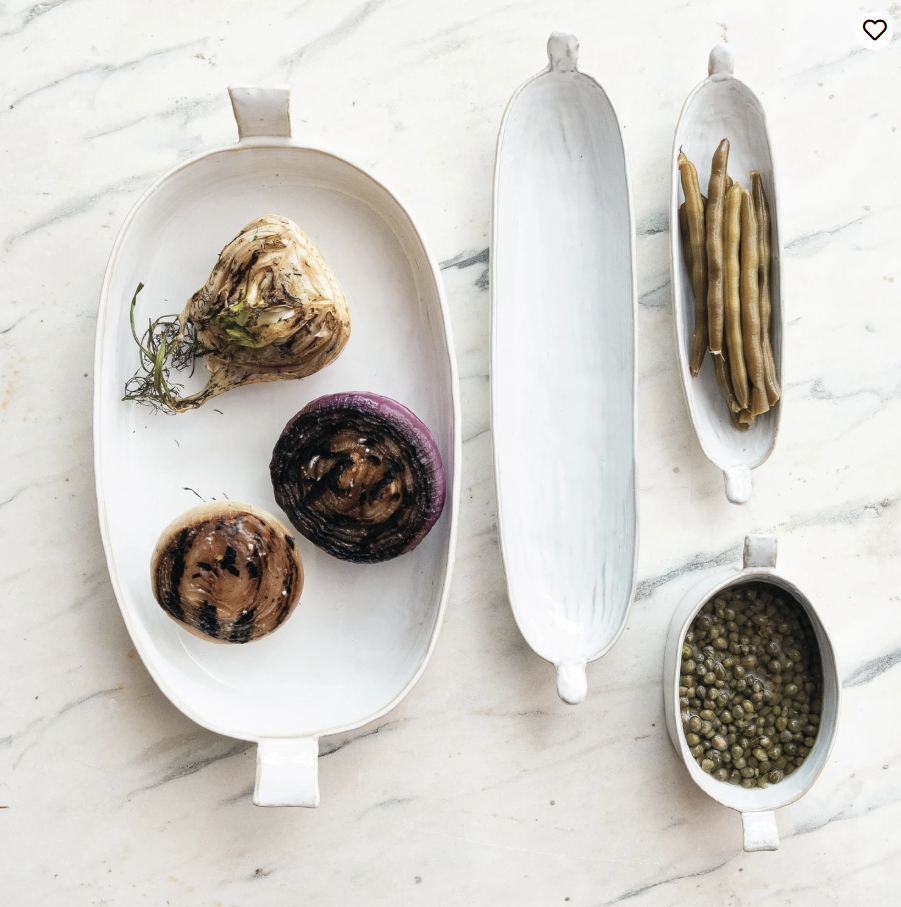 Small Stoneware Dish with Handle, white