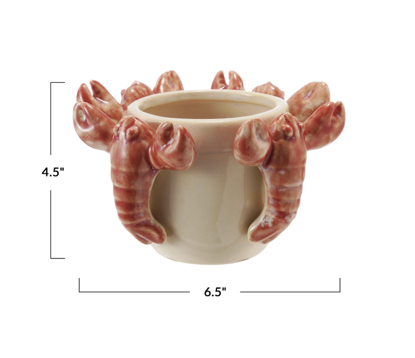 Stoneware Planter w/ 3D Lobsters, Reactive Glaze