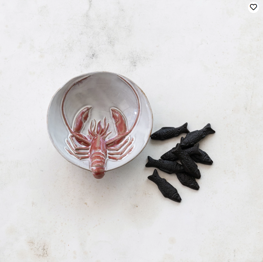 Stoneware Bowl with 3D Lobster, Reactive Glaze