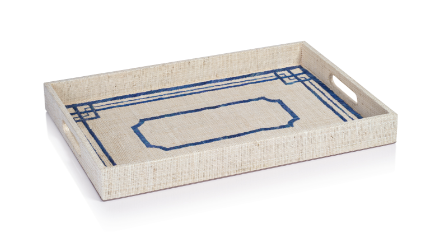 Pattern Natural Fiber Raffia Serving Tray