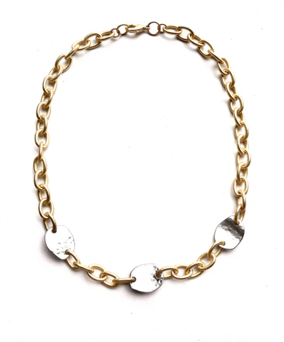 Bach - necklace with hammered discs, gold/silver