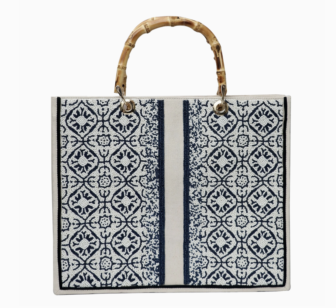 Handbag Bamboo, Blue/White