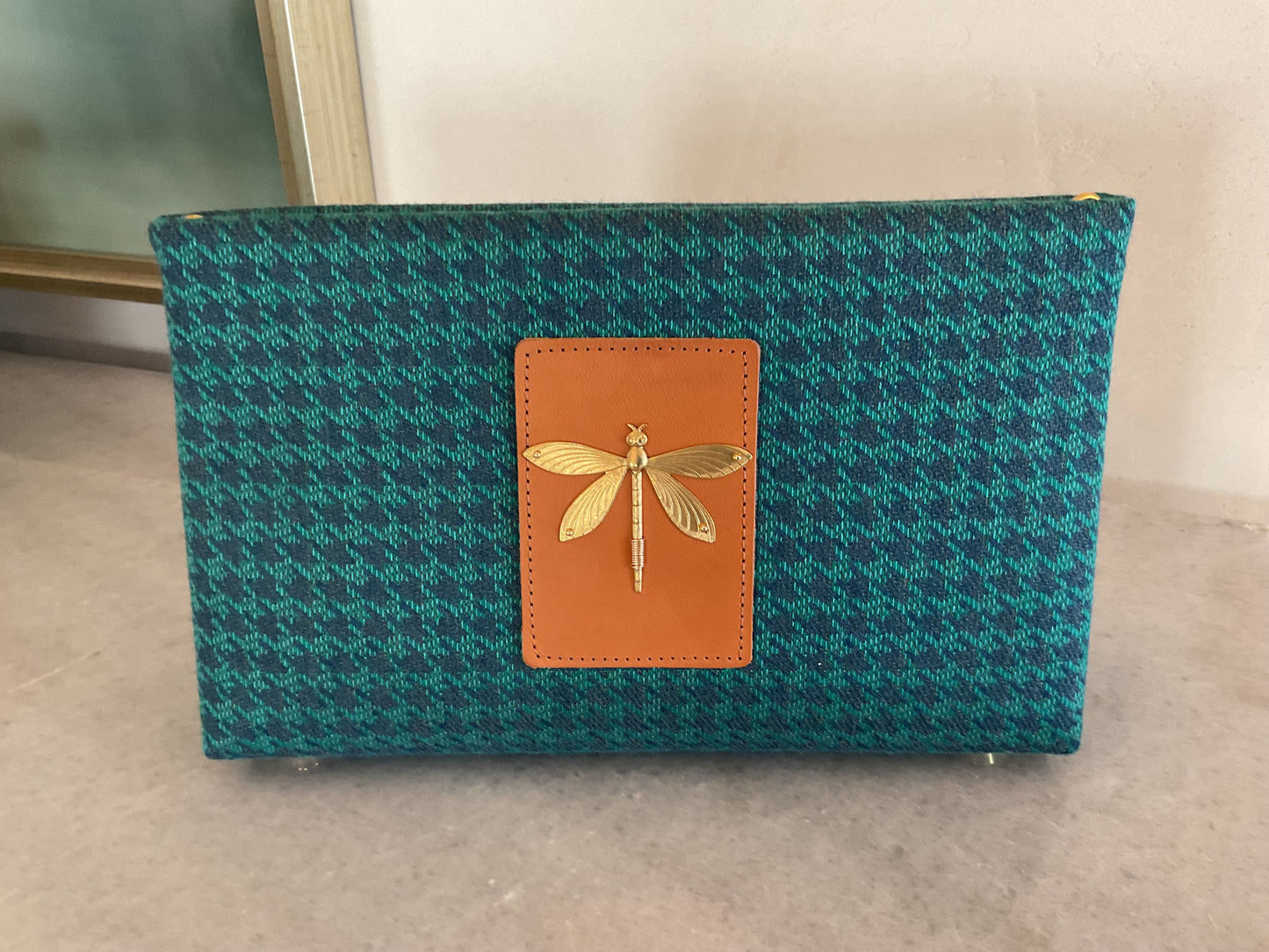 Kingfisher Clutch with brass dragonfly