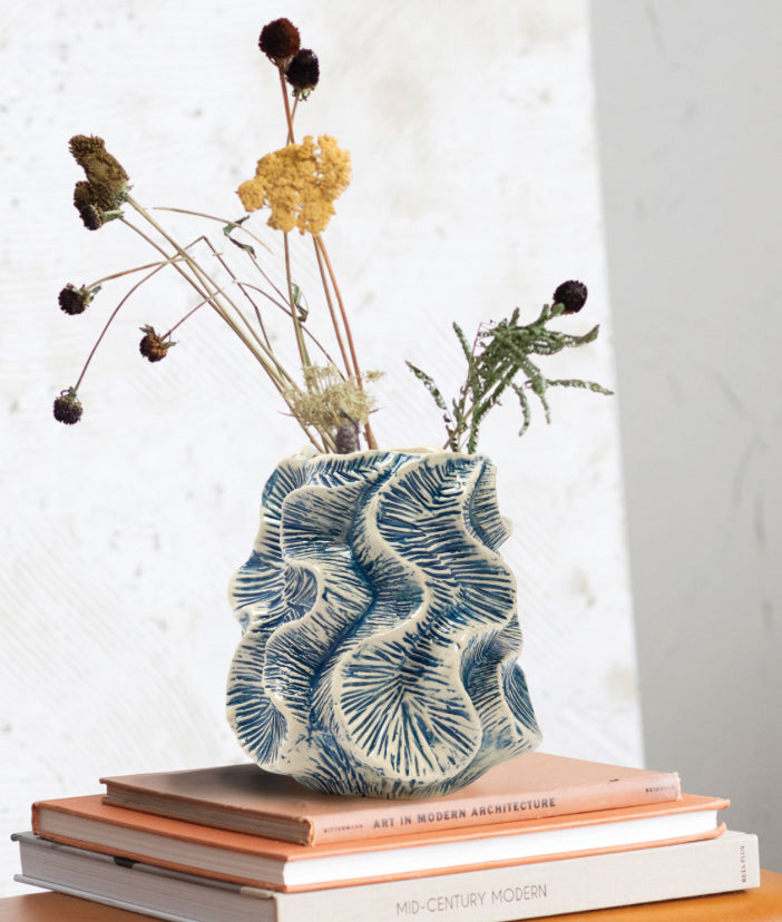 Blue textured organic shape vase