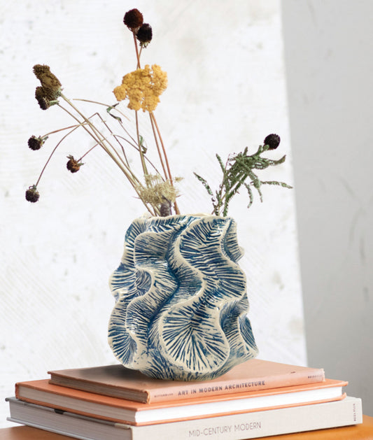 Blue textured organic shape vase