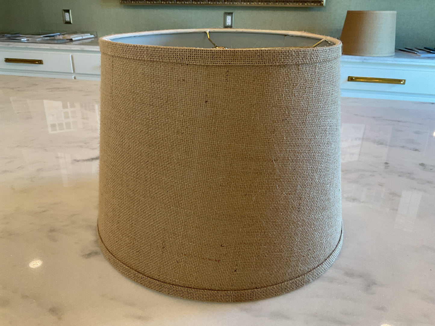 Drum style lampshade in burlap
