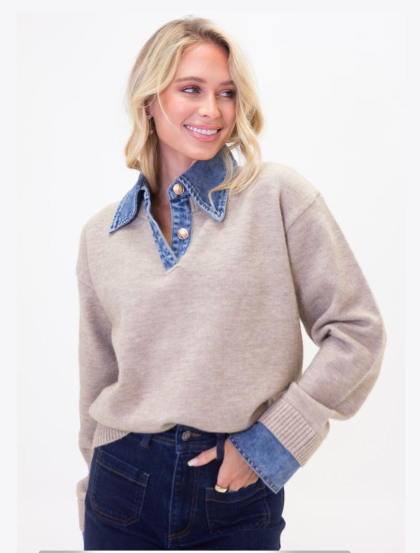 Denim Collar Novelty Sweater