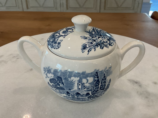 Vintage blue & white candle with lid