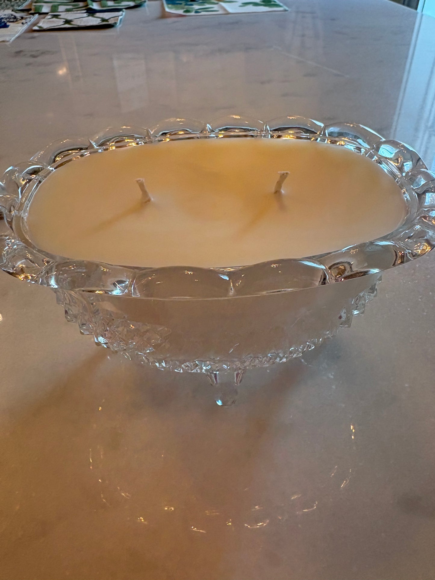 Vintage crystal bowl with legs candle