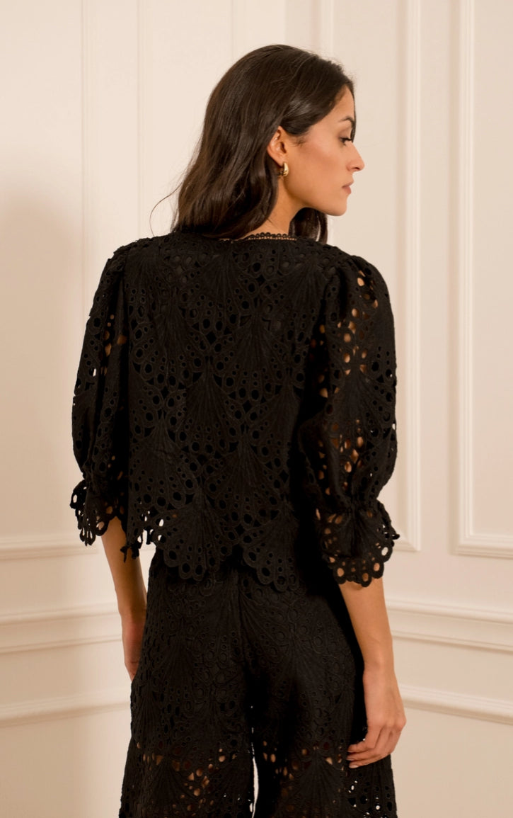 Lace V-Neck Blouse Black