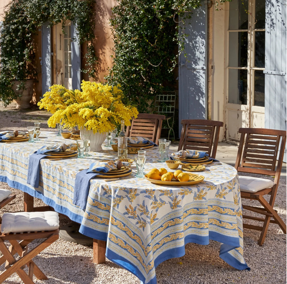 French Tablecloth Mimosa Blue & Yellow