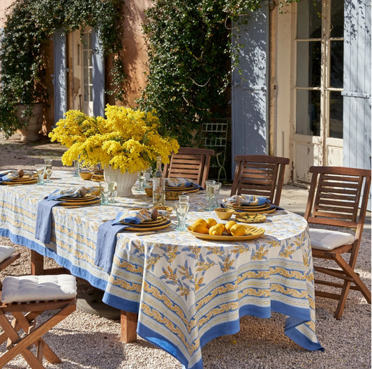 French Tablecloth Mimosa Blue & Yellow
