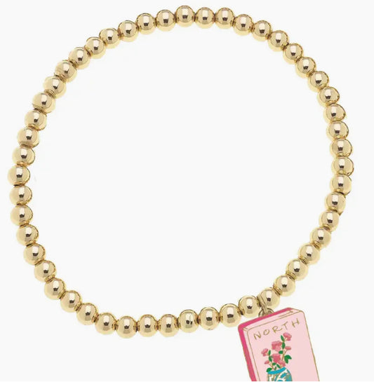Mahjong Tile Ball Bead Stretch Bracelet Set in Shiny Gold