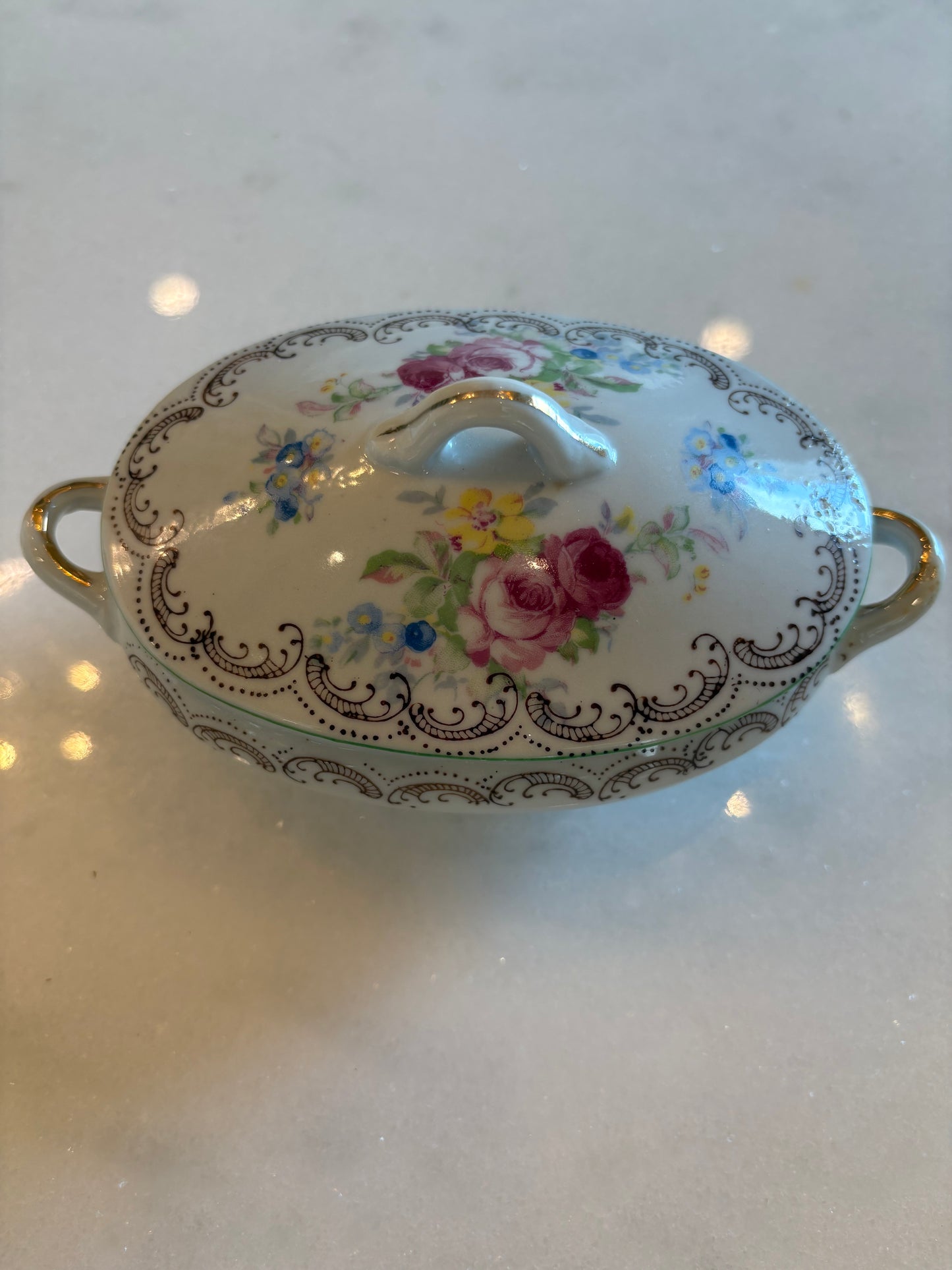 Vintage white with flowers candle