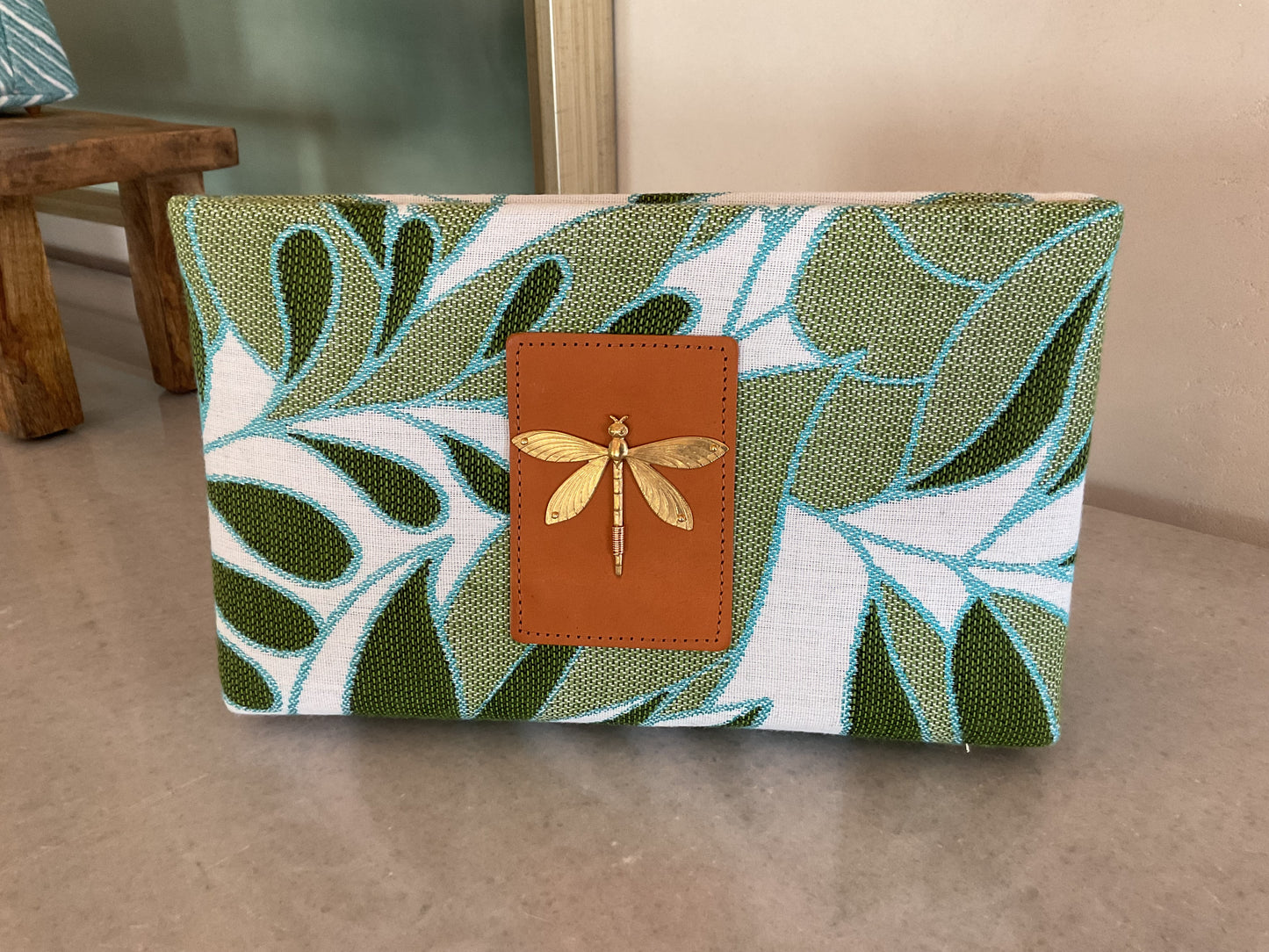 Popleaves Clutch with brass dragonfly
