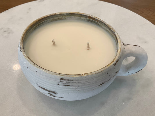 White hand made pottery candle
