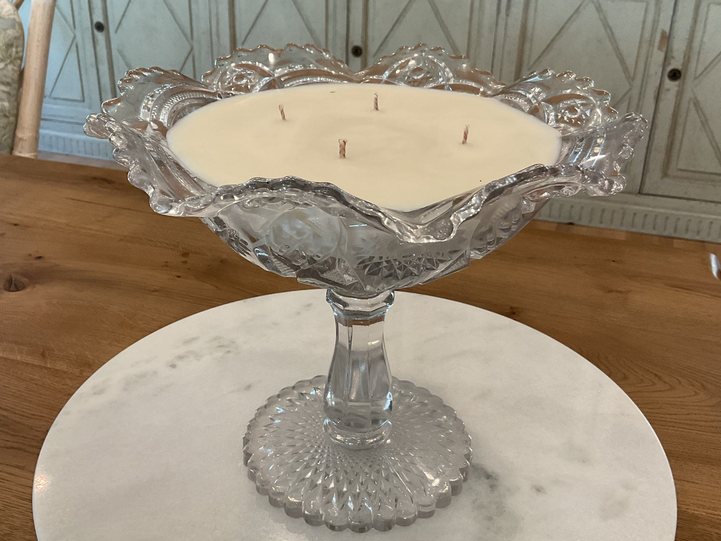 Vintage large crystal candy dish candle