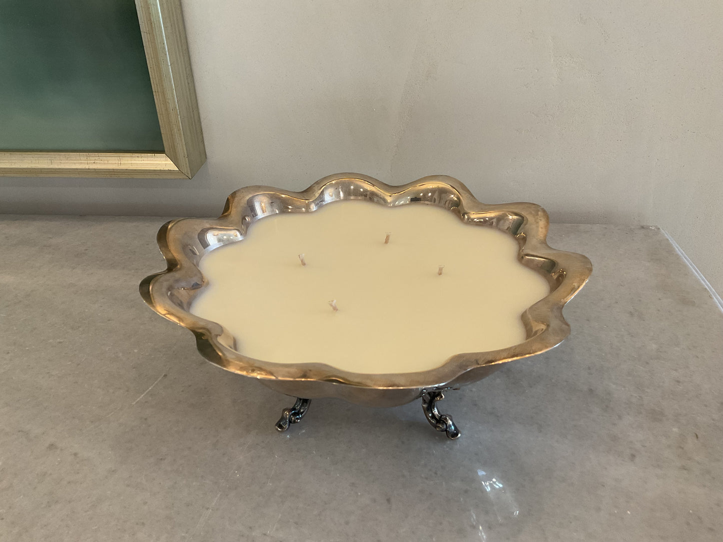 Large silver flower vintage vessel candle