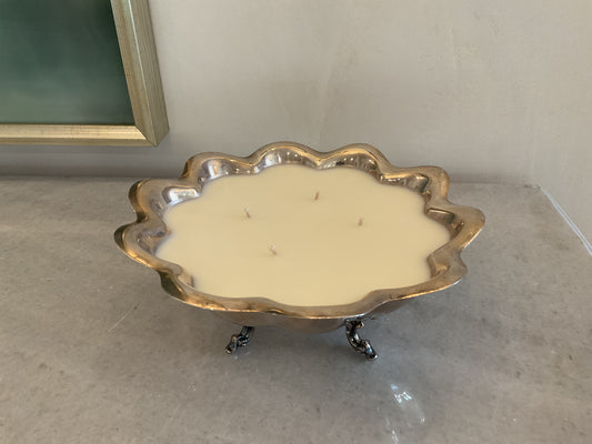 Large silver flower vintage vessel candle