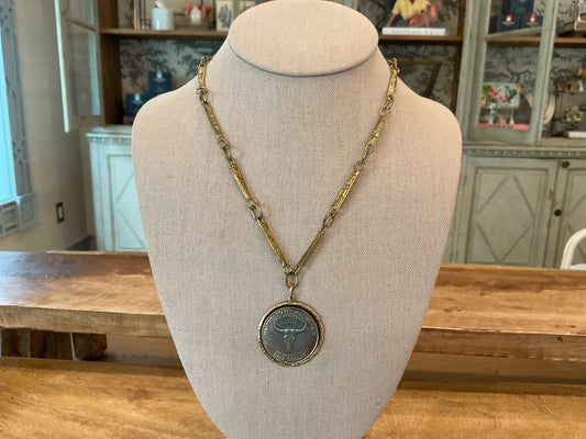 Yellow Brass Bridal Chain Necklace with Longhorn Pendant