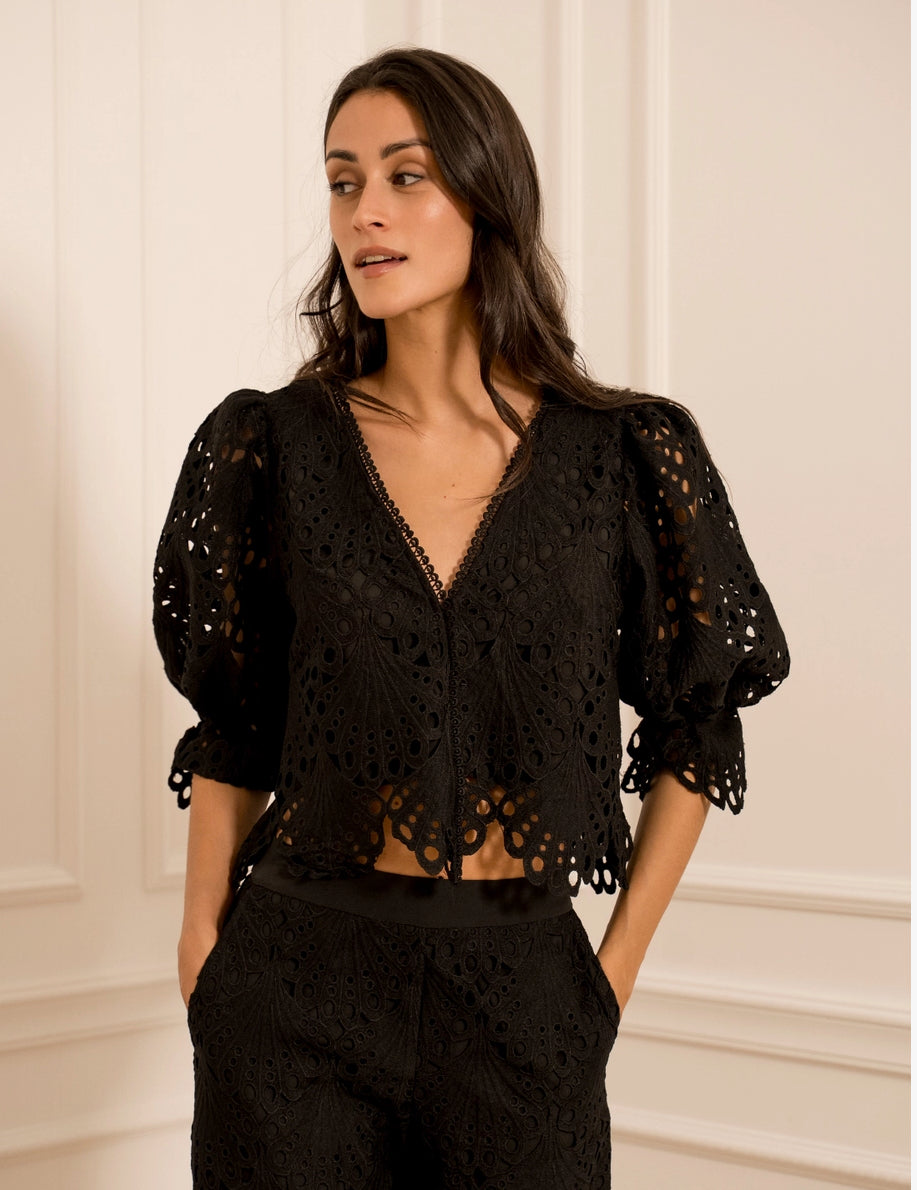 Lace V-Neck Blouse Black