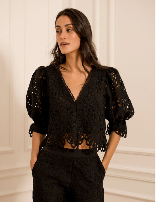 Lace V-Neck Blouse Black