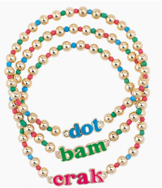 Dot Crak Bam Mahjong Rainbow Bead Stretch Bracelet Set of 3