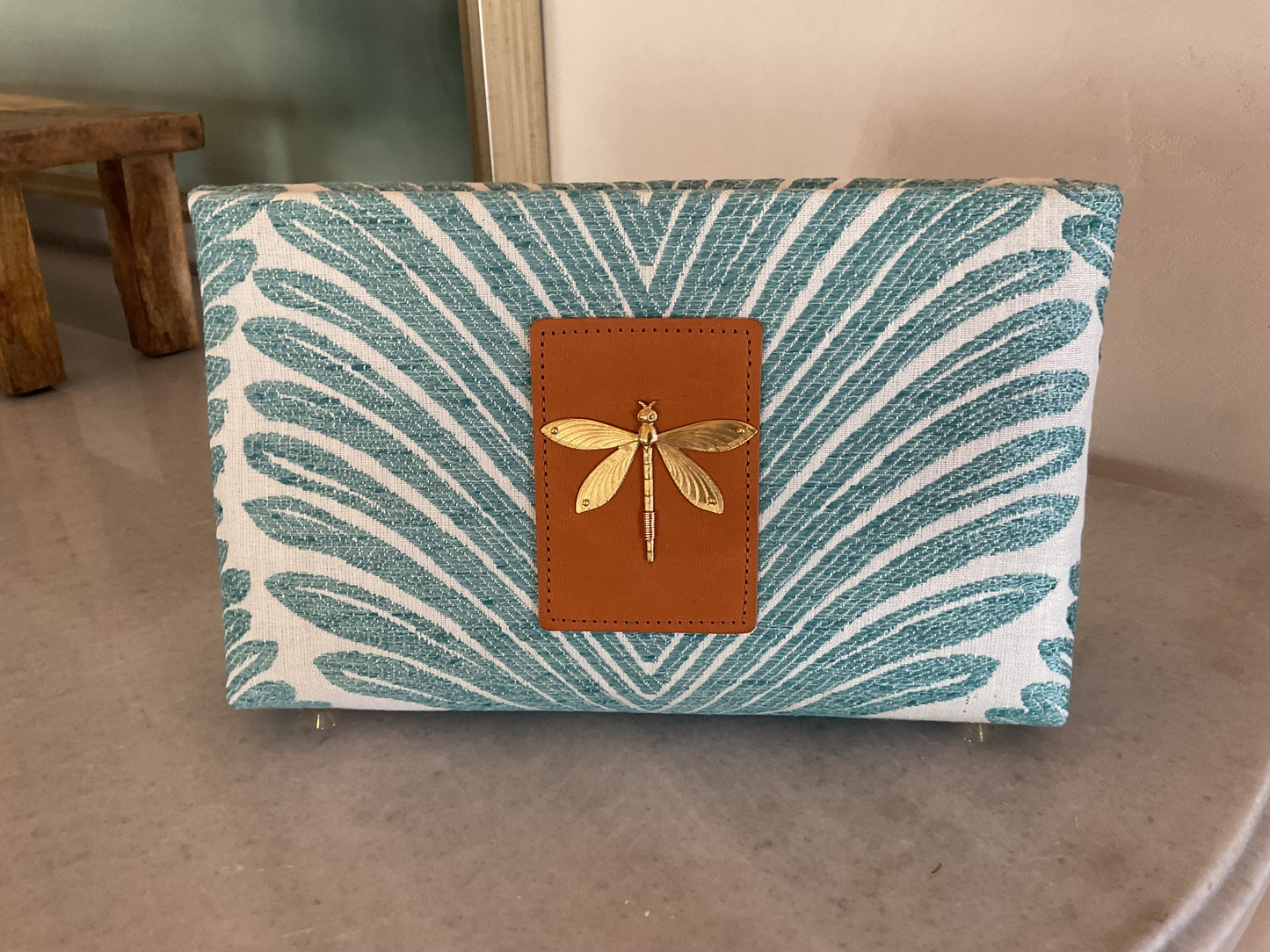 Robin Wave clutch with brass dragonfly