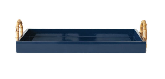 Navy Lacquered Tray with bamboo handles