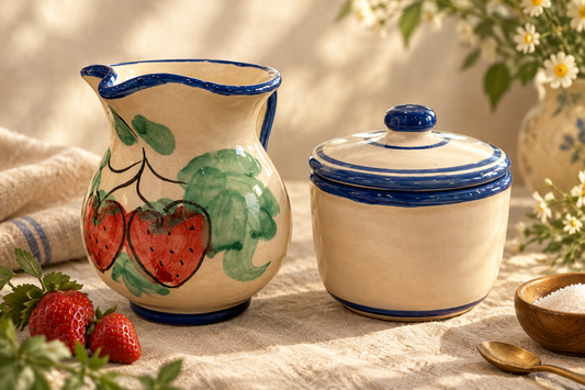 Hand painted ceramic cream and sugar set from Italy