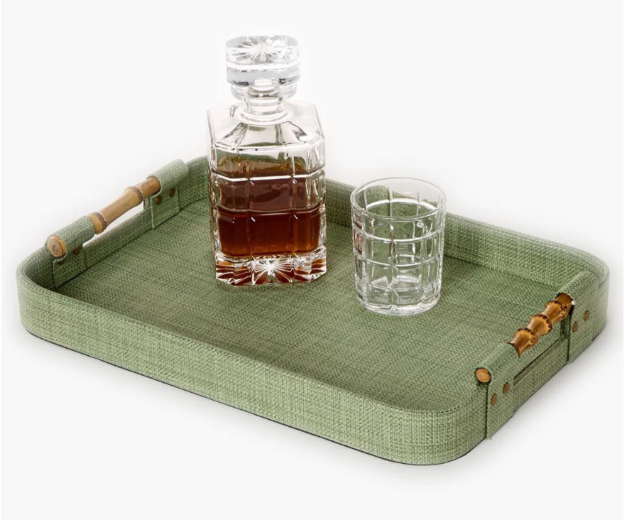 Monaco Green Faux Seagrass Nested Decorative Rectangle Tray - small, medium and large.