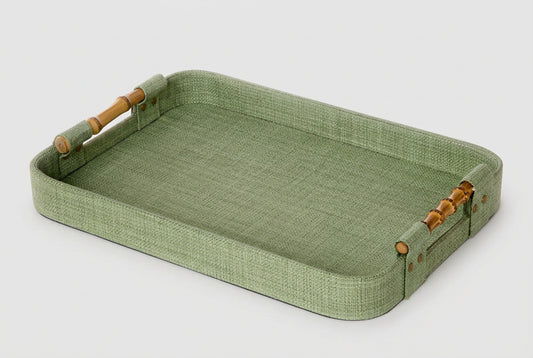 Monaco Green Faux Seagrass Nested Decorative Rectangle Tray - small, medium and large.
