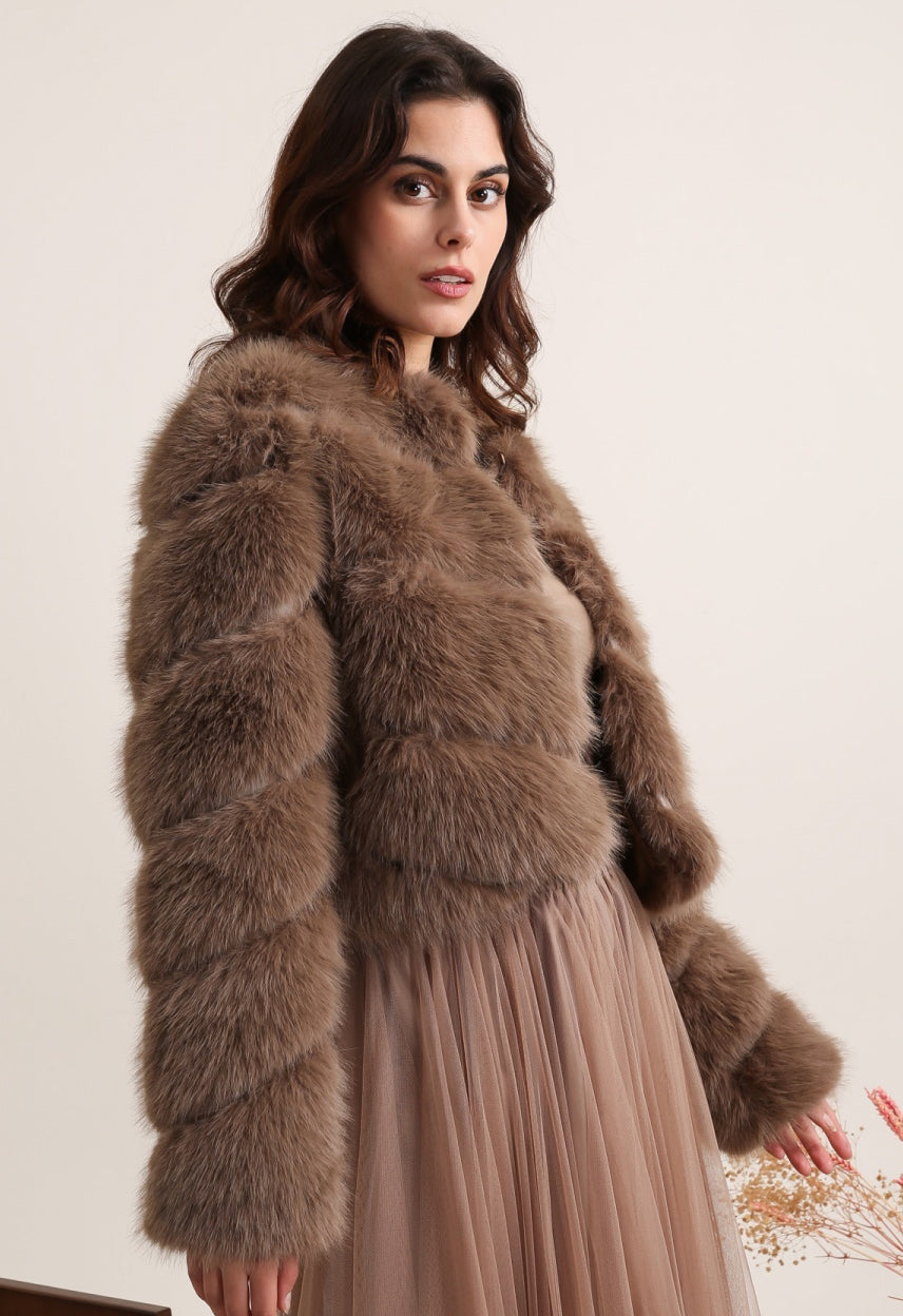 Faux Fur Jacket Dark Taupe