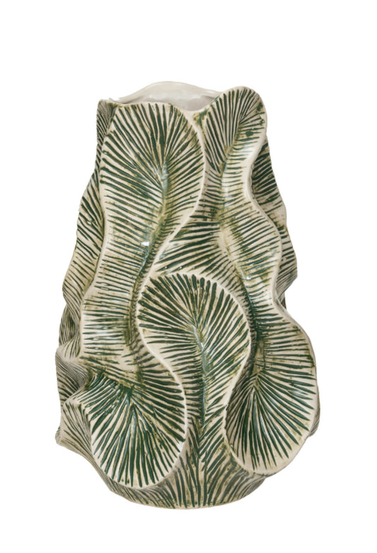 Green Textured Stoneware Organic Shaped Vase