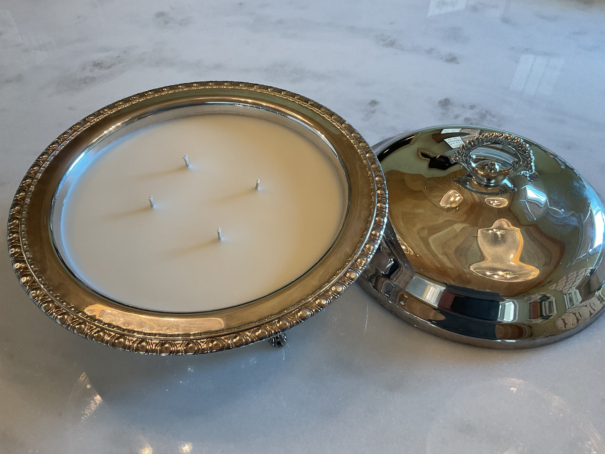 Antique large silver candle with lid