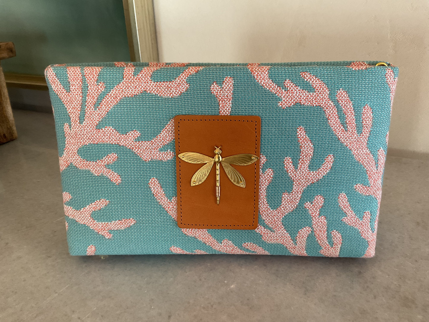 Coral Reef clutch with brass dragonfly