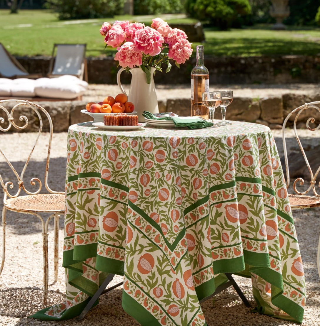 French Tablecloth Grenadine Orange & Green