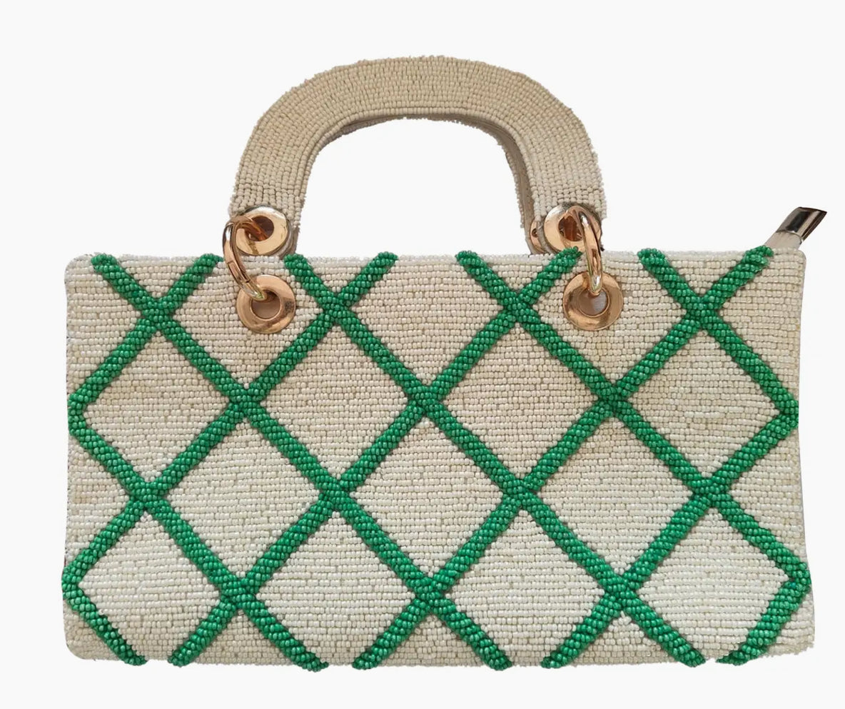 Green & White Beaded Handbag