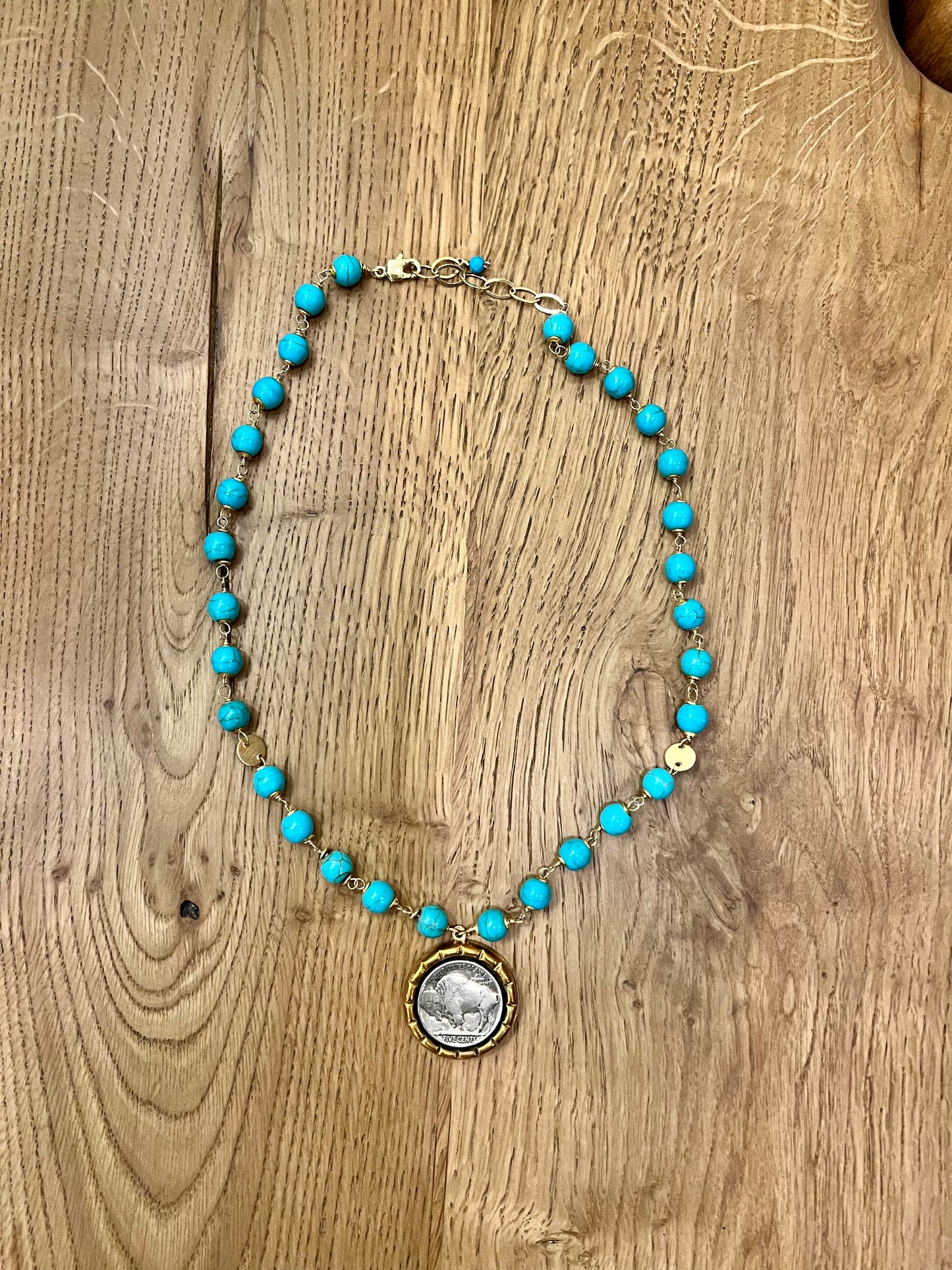 Turquoise Buffalo Coin Necklace